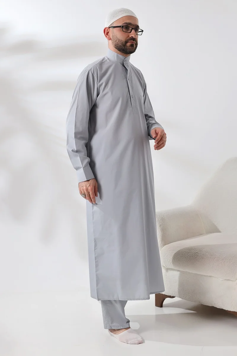 İhvan Gray Çınar Dagron Fabric Men's Hajj Umrah Clothing Fistan Set