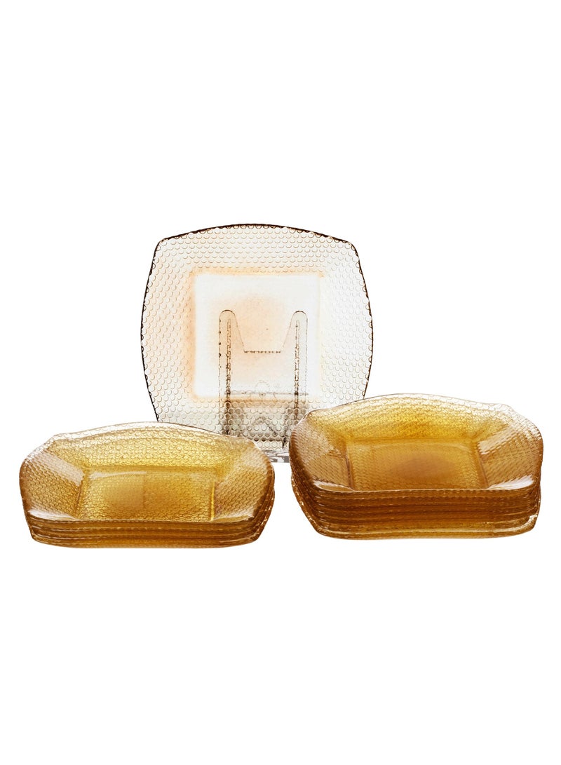 Dania Set of 12 square Turkish glass dishes in honey color for desserts and fruits, for multi-use, size 15 * 15 cm - Image 1