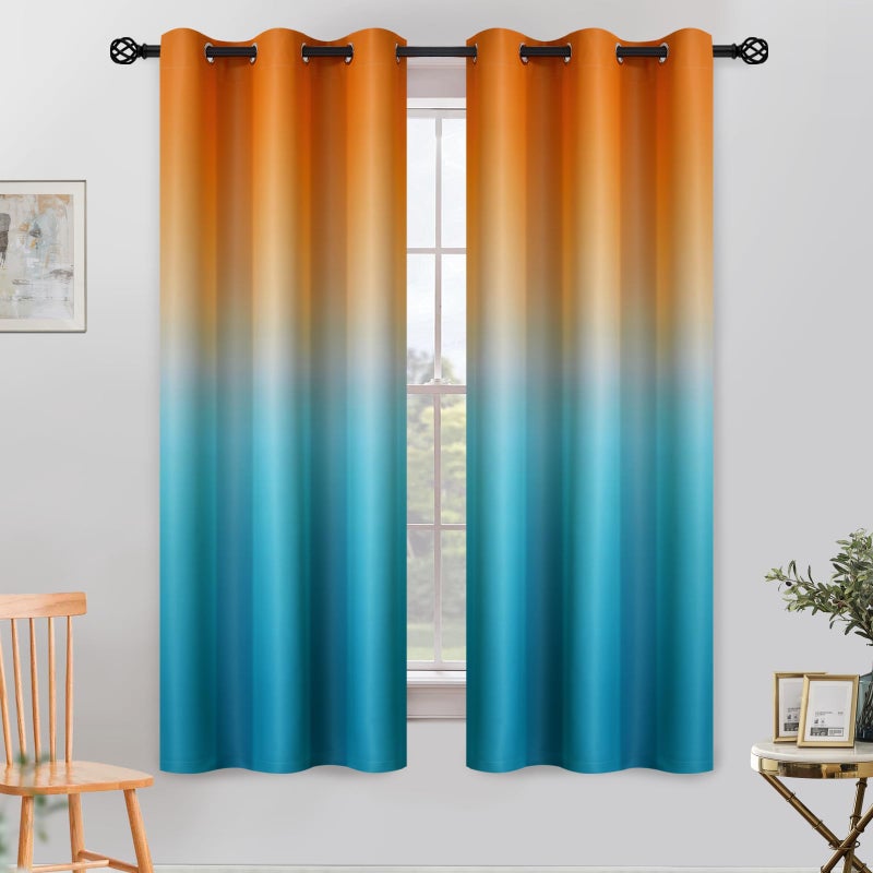 COSVIYA Blackout Curtains & Drapes Ombre Purple Curtains 45 inch Length 2 Panels Room Darkening Light Blocking Grommet Gradient Insulated Thermal Window Curtains for Bedroom/Living Room 52x45 inches - Image 1