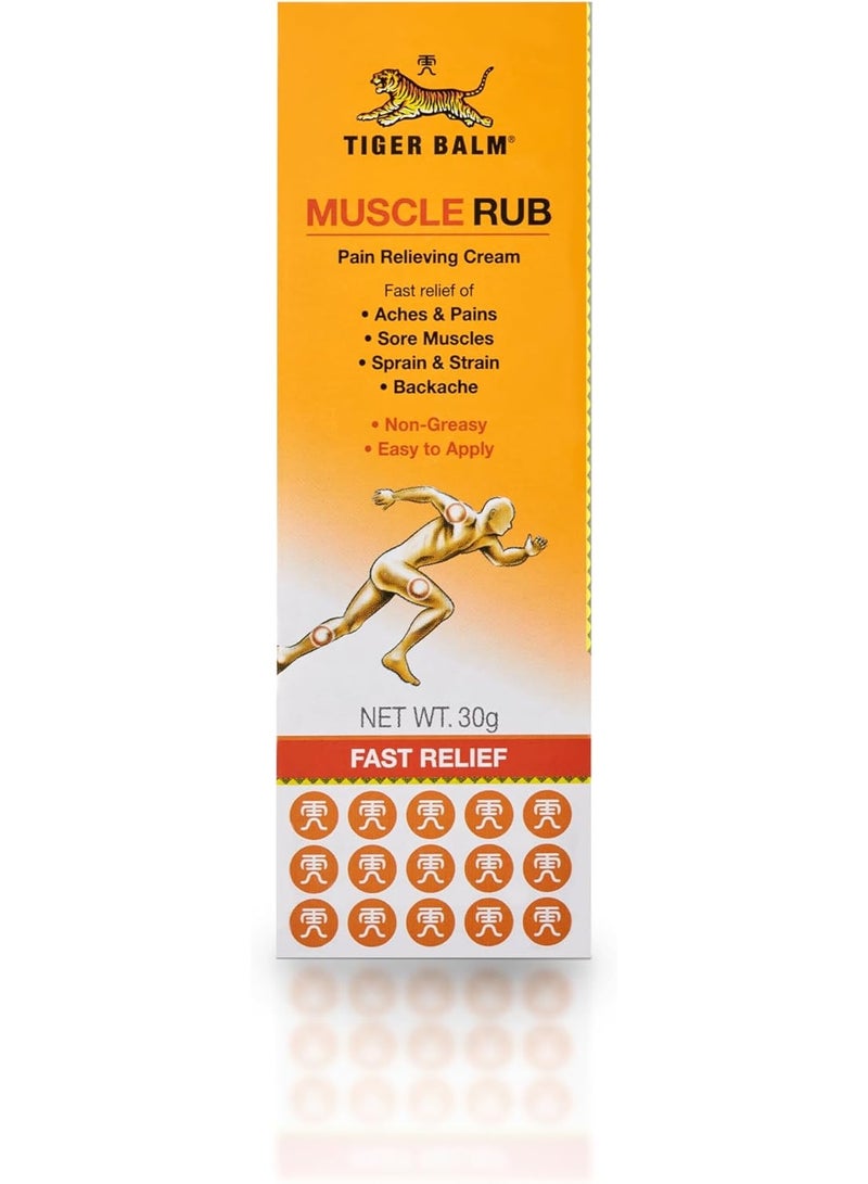 TIGER Balm Muscle Rub | Relieves Sore Muscles, Sprains and Strains | For Pre-Sports Warm Up | Non-Greasy and Easy To Apply | 30gm