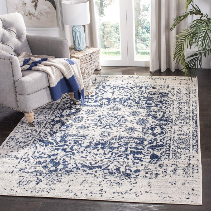 Safavieh SAFAVIEH Madison Collection Area Rug  67 x 92 Cream  Navy Snowflake Medallion Distressed Design NonShedding  Easy Care Ideal for High Traffic Areas in Living Room Bedroom MAD603D 
