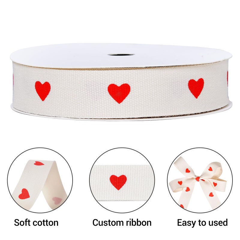 Ribest Red Heart Cotton Ribbon for Gift Wrapping Crafts Flower Bouquet Party Decoration 5/8 Inch x 10 Yard - Image 2