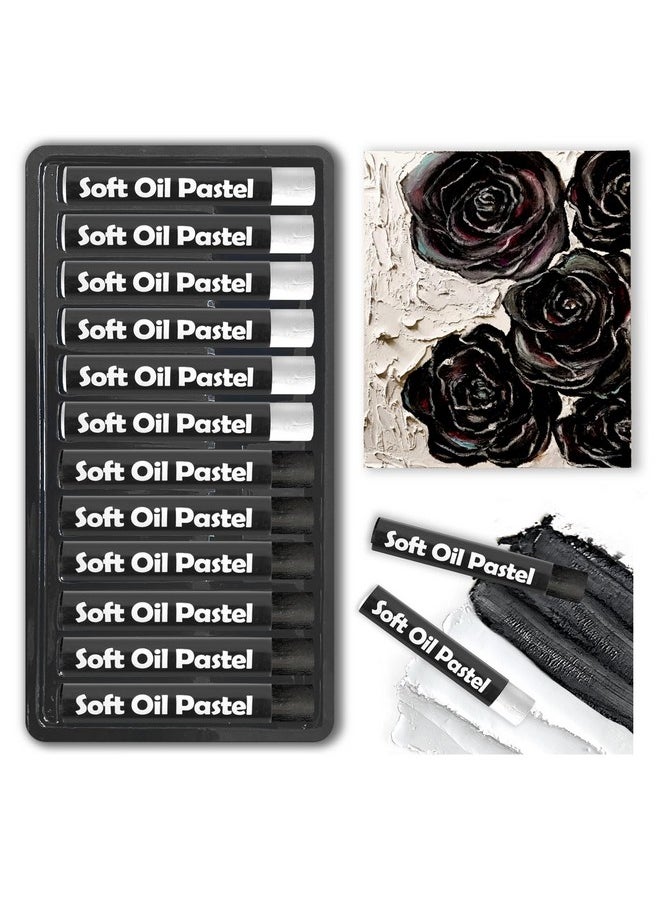 Qianshan qianshan Soft Oil Pastels 12pc Set of 2 Assorted Colors,Non Toxic,Soft Texture Vibrant and Creamy Oil Crayons Pastels Art Supplies For Professional Artists Beginners Drawing.Black&White  - Image 1
