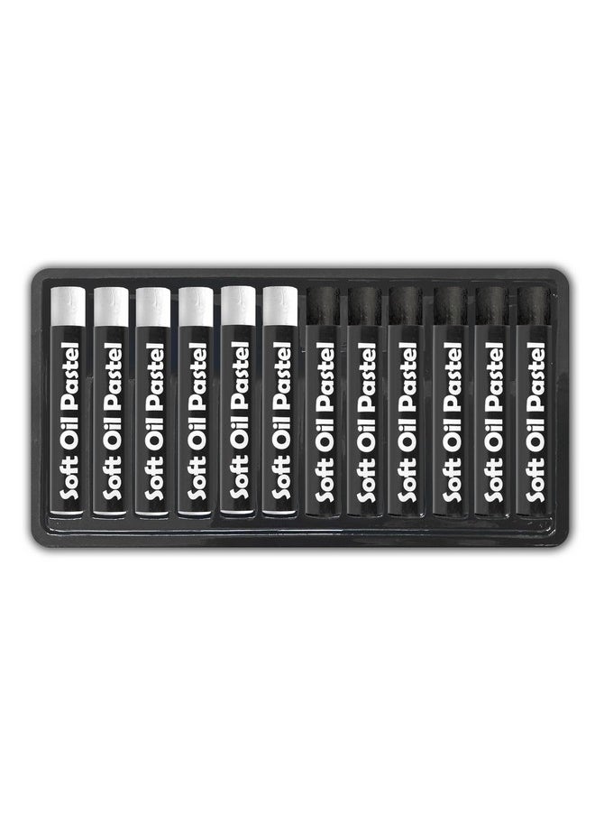 Qianshan qianshan Soft Oil Pastels 12pc Set of 2 Assorted Colors,Non Toxic,Soft Texture Vibrant and Creamy Oil Crayons Pastels Art Supplies For Professional Artists Beginners Drawing.Black&White  - Image 2