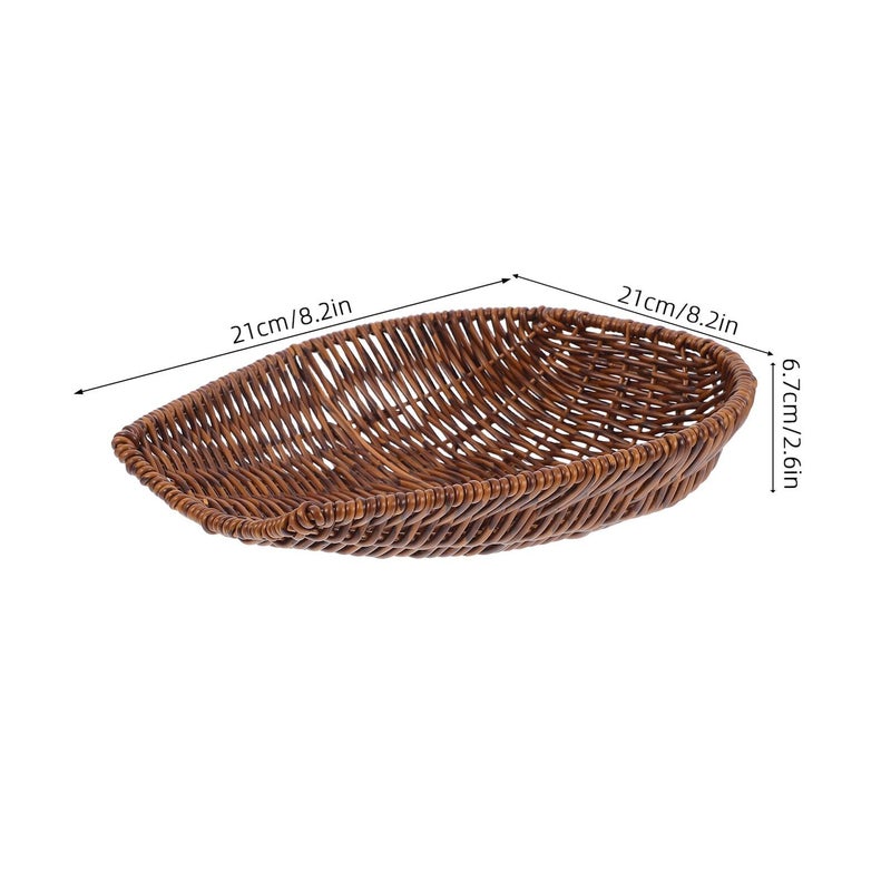 Medium Brown Plastic Rattan Bread Basket Kitchen Fruit Vegetable Serving Tray - Image 3