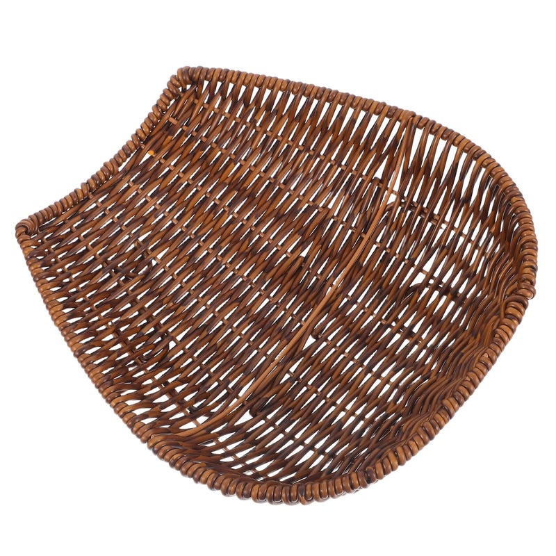 Medium Brown Plastic Rattan Bread Basket Kitchen Fruit Vegetable Serving Tray - Image 2