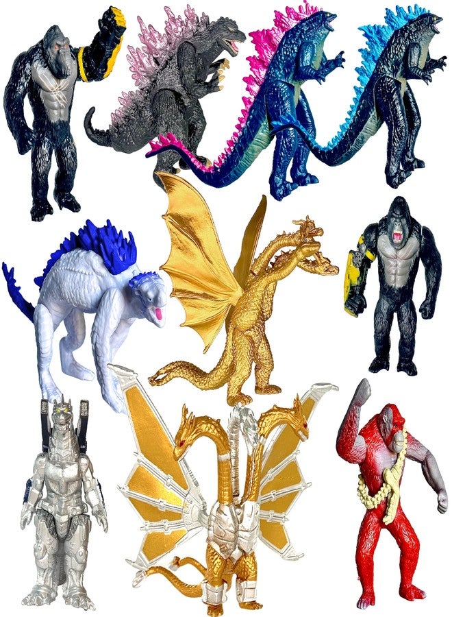 TwCare Set of 10 Godzilla x Kong: The New Empire, Dinosaur Dragon Toys Action Figures, Evolved Basic Exquisite Battle Roar B.E.A.S.T. Glove Shimo Frost Bite Mecha King Ghidorah Cake Toppers Pack - Image 1