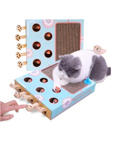 Cat Enrichment Toy 3 in 1 Indoor Cat Toy Box Interactive with Whack a Mole Game Scratching Pad Teaser Stick Corrugated Cardboard Cat Scratcher Interactive and Fun Toy for Smart Cats Train IQ