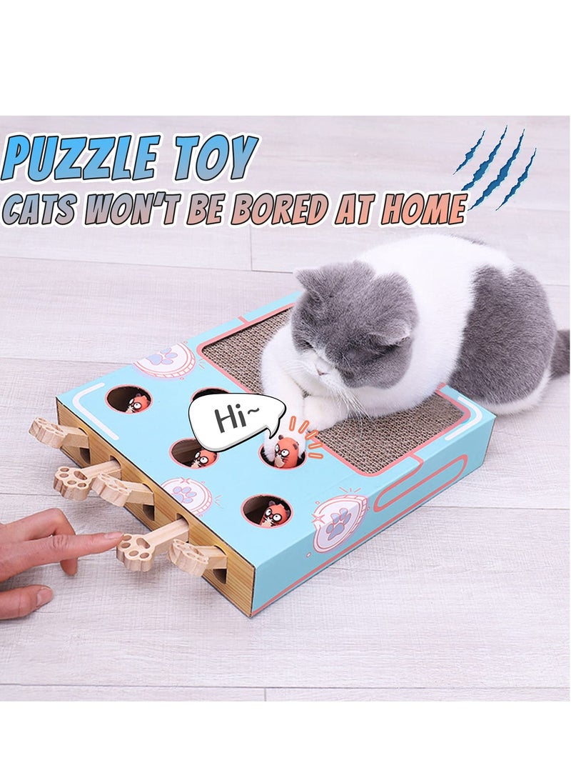 SYOSI - Cat Enrichment Toy 3 in 1 Indoor Cat Toy Box Interactive with Whack a Mole Game Scratching Pad Teaser Stick Corrugated Cardboard Cat Scratcher Interactive and Fun Toy for Smart Cats Train IQ - Image 1