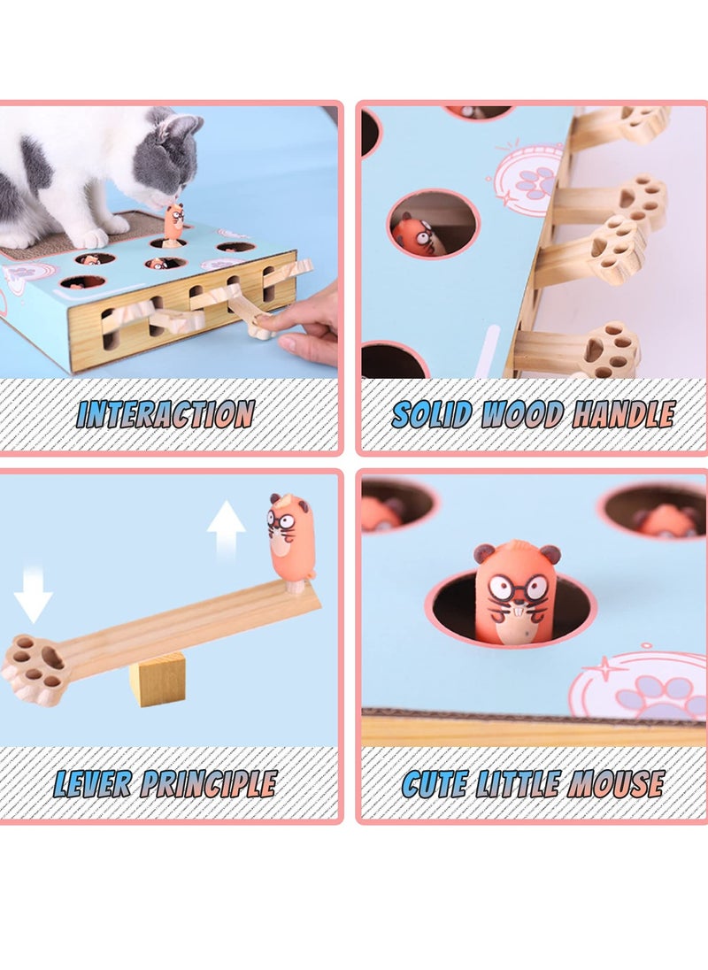 SYOSI - Cat Enrichment Toy 3 in 1 Indoor Cat Toy Box Interactive with Whack a Mole Game Scratching Pad Teaser Stick Corrugated Cardboard Cat Scratcher Interactive and Fun Toy for Smart Cats Train IQ - Image 1