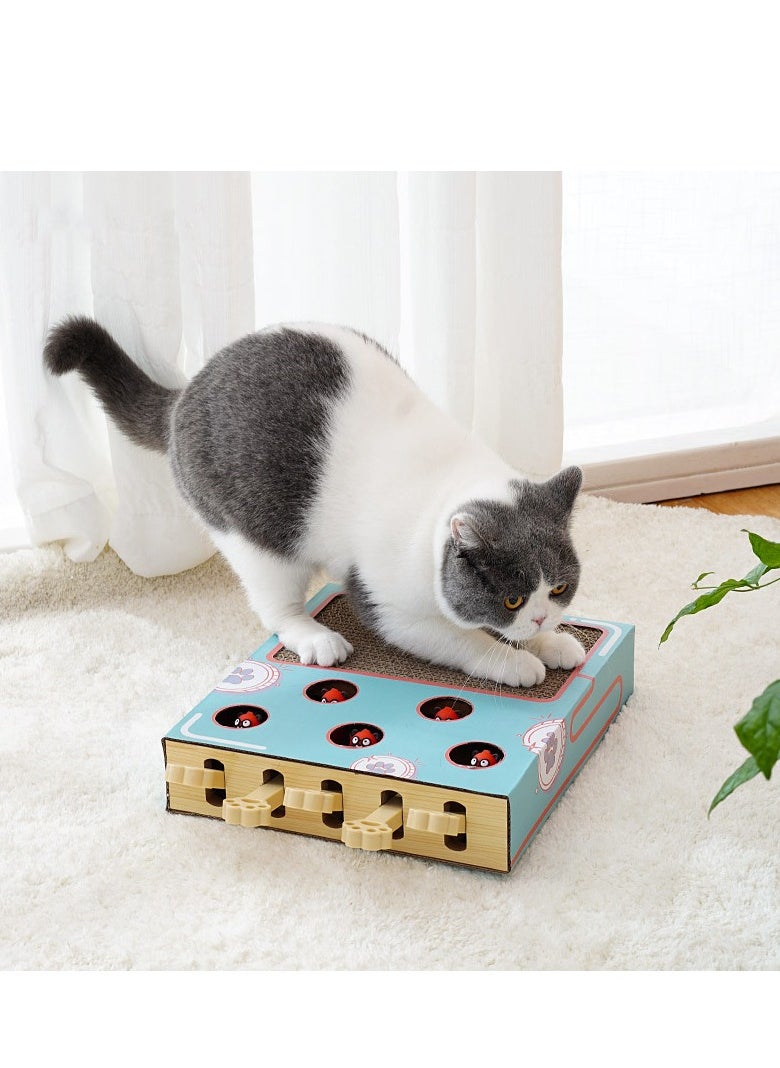 SYOSI - Cat Enrichment Toy 3 in 1 Indoor Cat Toy Box Interactive with Whack a Mole Game Scratching Pad Teaser Stick Corrugated Cardboard Cat Scratcher Interactive and Fun Toy for Smart Cats Train IQ - Image 1