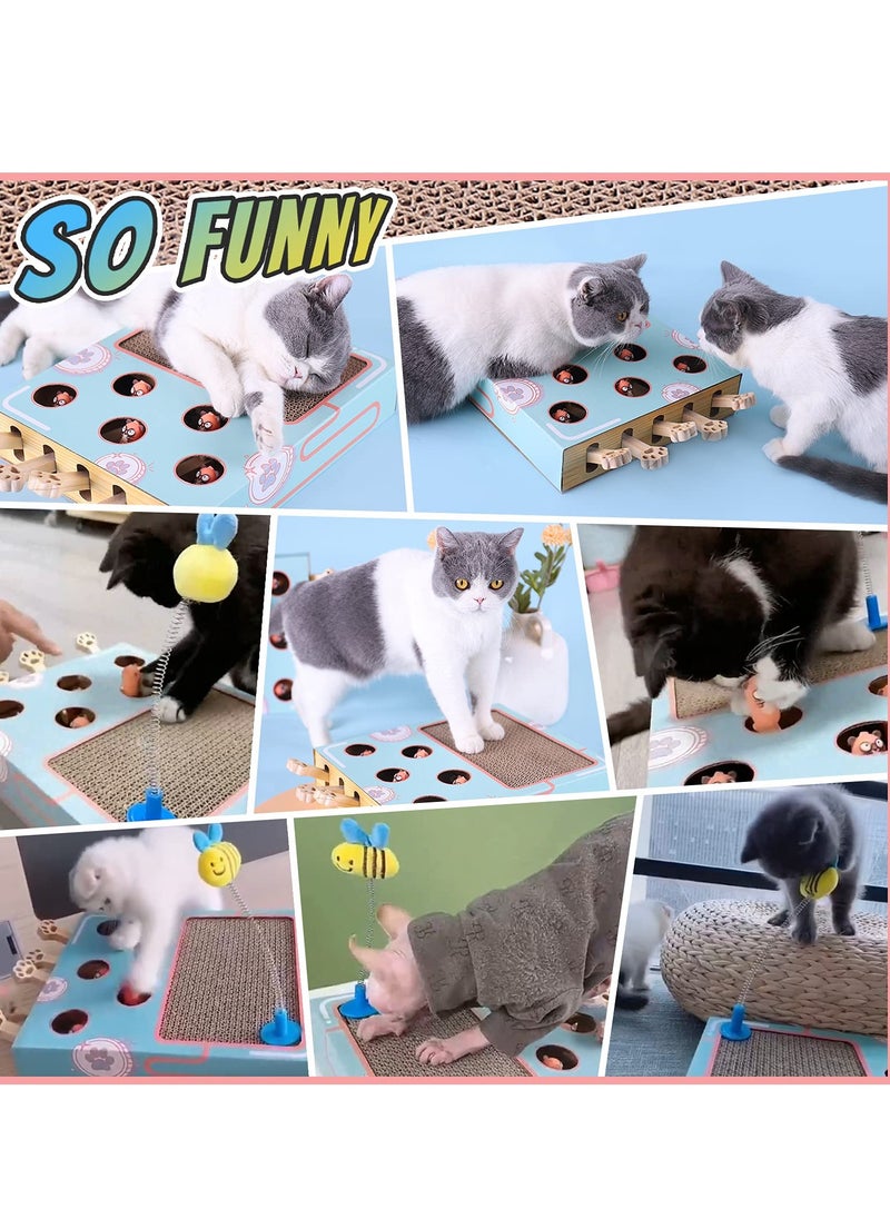 SYOSI - Cat Enrichment Toy 3 in 1 Indoor Cat Toy Box Interactive with Whack a Mole Game Scratching Pad Teaser Stick Corrugated Cardboard Cat Scratcher Interactive and Fun Toy for Smart Cats Train IQ - Image 1