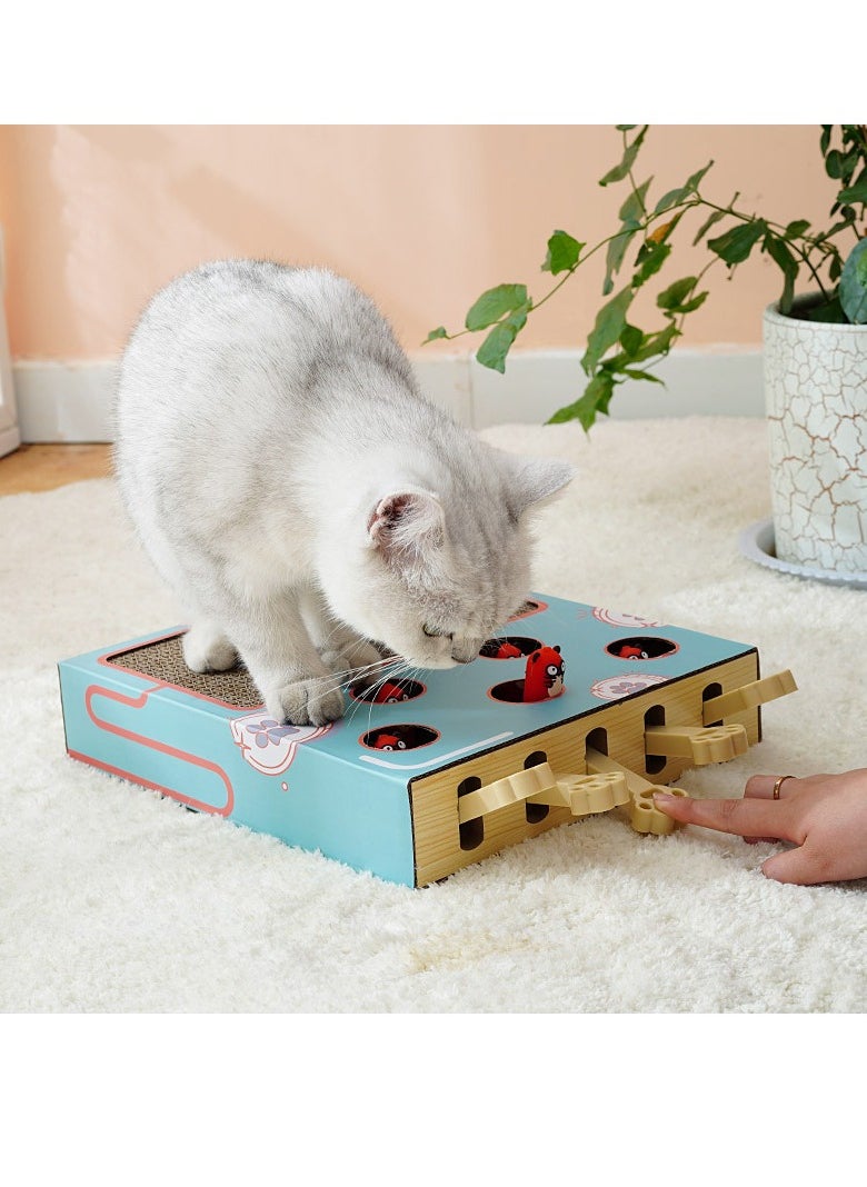 SYOSI - Cat Enrichment Toy 3 in 1 Indoor Cat Toy Box Interactive with Whack a Mole Game Scratching Pad Teaser Stick Corrugated Cardboard Cat Scratcher Interactive and Fun Toy for Smart Cats Train IQ - Image 1
