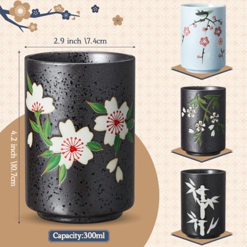 4 Pcs Japanese Tea Cups Handle Less Ceramic Japanese Gifts Chinese Restaurant Teacups Japan Mug Souvenirs for Matcha Bancha Green Tea 10 ozSakura - Image 2