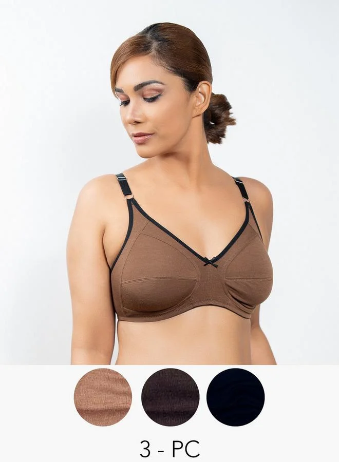Aadaraya Set of 3 - Aadaraya Assorted A-frame Bra with Hook and Eye Closure