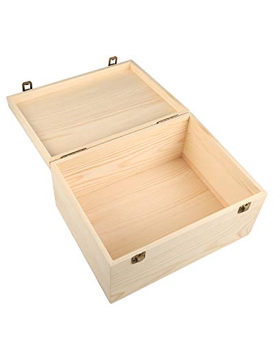 Woiworco Extral Large Wooden Box, 13 x 10 x 6.5 inch Natural Unfinished Pine Wood Boxes with Hinged Lid and Front Clasp for DIY Craft Art, Hobbies, Jewelry Box and Home Storage - Image 4