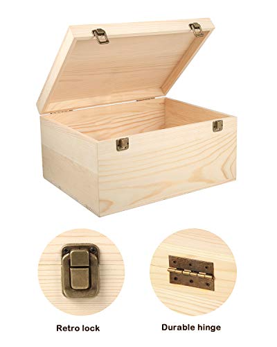 Woiworco Extral Large Wooden Box, 13 x 10 x 6.5 inch Natural Unfinished Pine Wood Boxes with Hinged Lid and Front Clasp for DIY Craft Art, Hobbies, Jewelry Box and Home Storage - Image 5