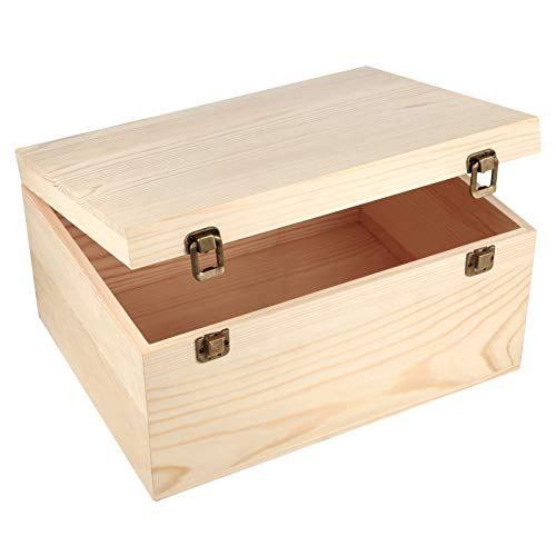 Woiworco Extral Large Wooden Box, 13 x 10 x 6.5 inch Natural Unfinished Pine Wood Boxes with Hinged Lid and Front Clasp for DIY Craft Art, Hobbies, Jewelry Box and Home Storage - Image 1
