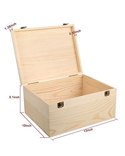 Woiworco Extral Large Wooden Box, 13 x 10 x 6.5 inch Natural Unfinished Pine Wood Boxes with Hinged Lid and Front Clasp for DIY Craft Art, Hobbies, Jewelry Box and Home Storage - Image 2