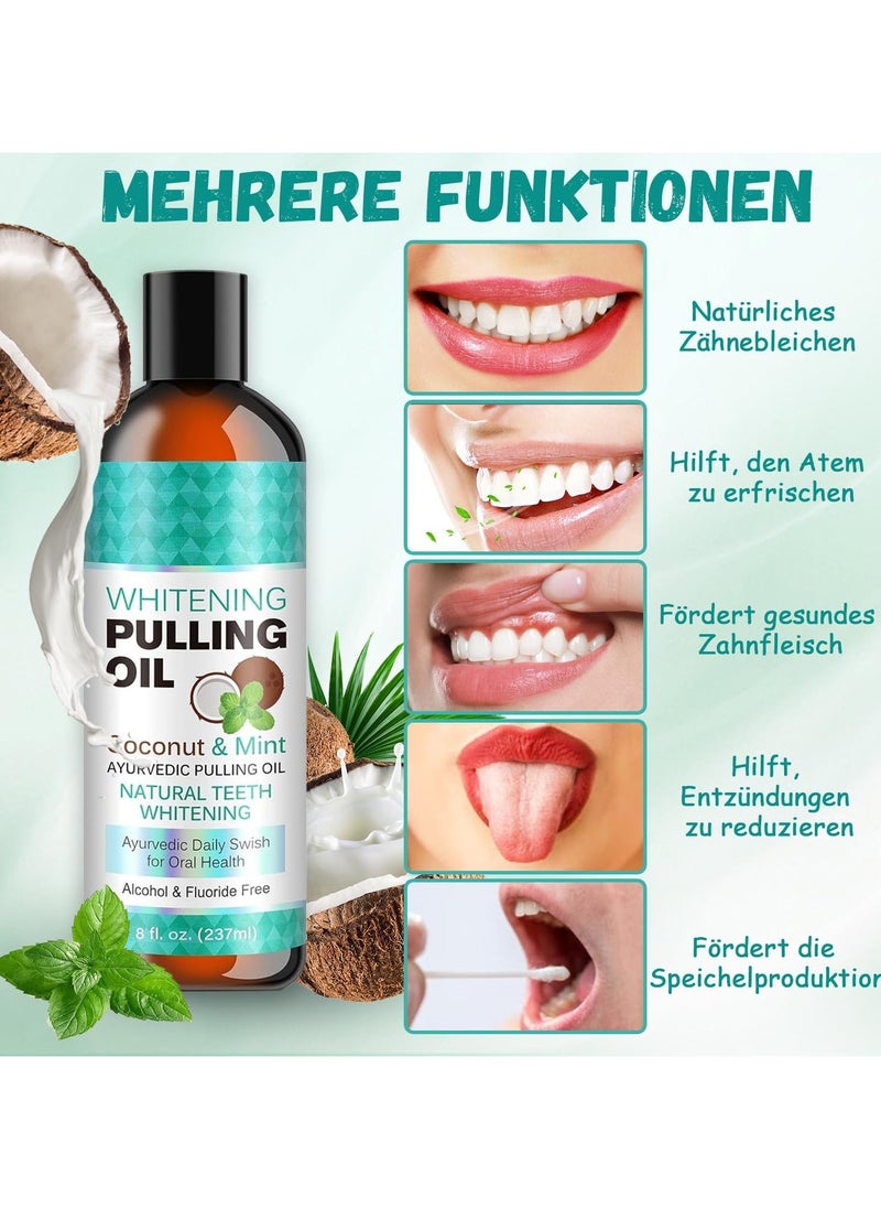 ORALHOE - Coconut Pulling Oil (230ml), Mint Oil Drawing Mouthwash with Tongue Scraper - Natural Alcohol-free Coconut Oil for Teeth to Help Fresh Breath, Teeth Whitening, Healthier Teeth, Gums - Image 1