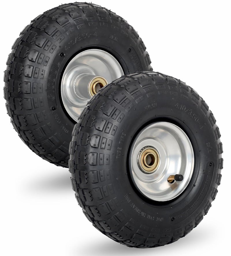 GICOOL 4.10/3.50-4 Pneumatic Tire, 10" Tire and Wheel, 2 Pack, with 2.2" Offset Hub, 5/8" Axle Bore Hole, Sealed Bearings, for Hand Truck Trolley Dolly Cart - Image 1