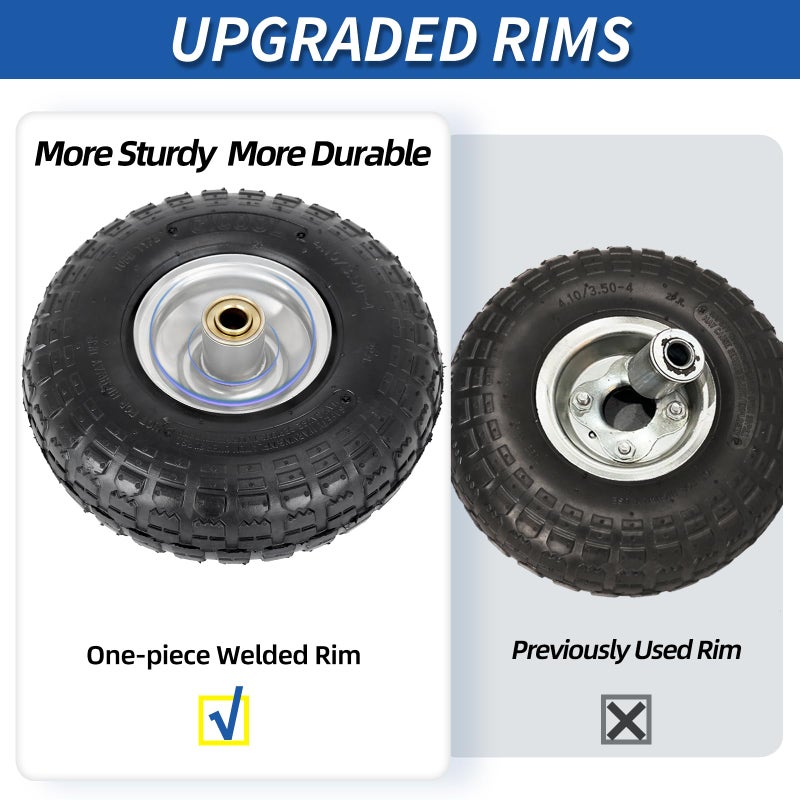 GICOOL 4.10/3.50-4 Pneumatic Tire, 10" Tire and Wheel, 2 Pack, with 2.2" Offset Hub, 5/8" Axle Bore Hole, Sealed Bearings, for Hand Truck Trolley Dolly Cart - Image 4