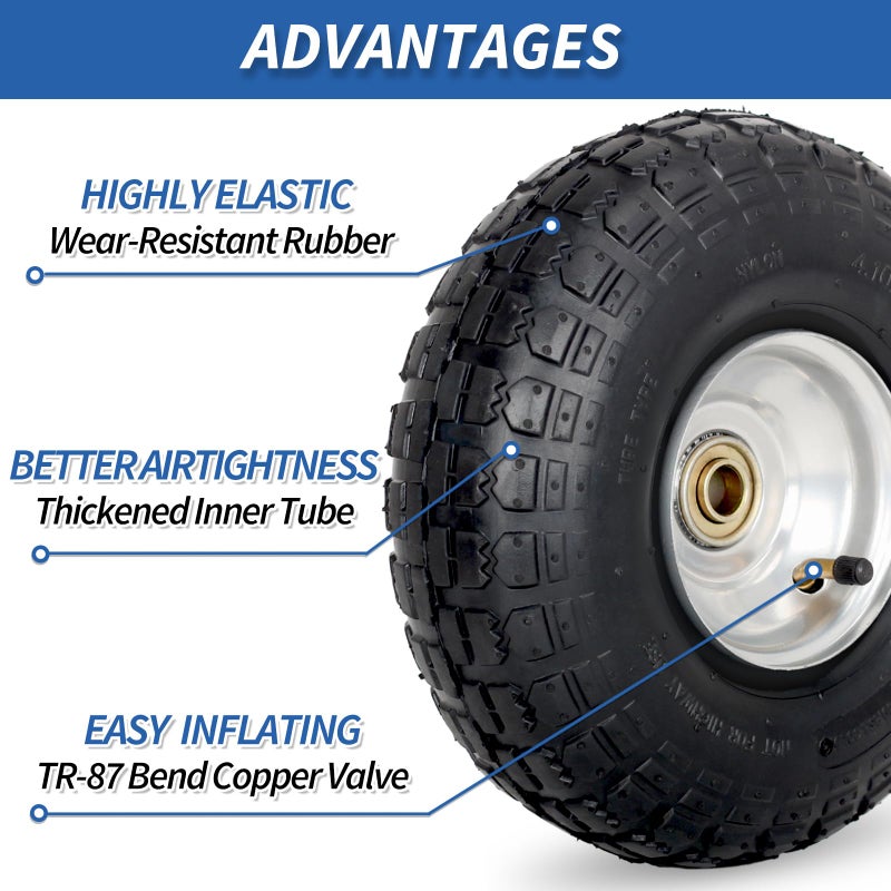 GICOOL 4.10/3.50-4 Pneumatic Tire, 10" Tire and Wheel, 2 Pack, with 2.2" Offset Hub, 5/8" Axle Bore Hole, Sealed Bearings, for Hand Truck Trolley Dolly Cart - Image 3