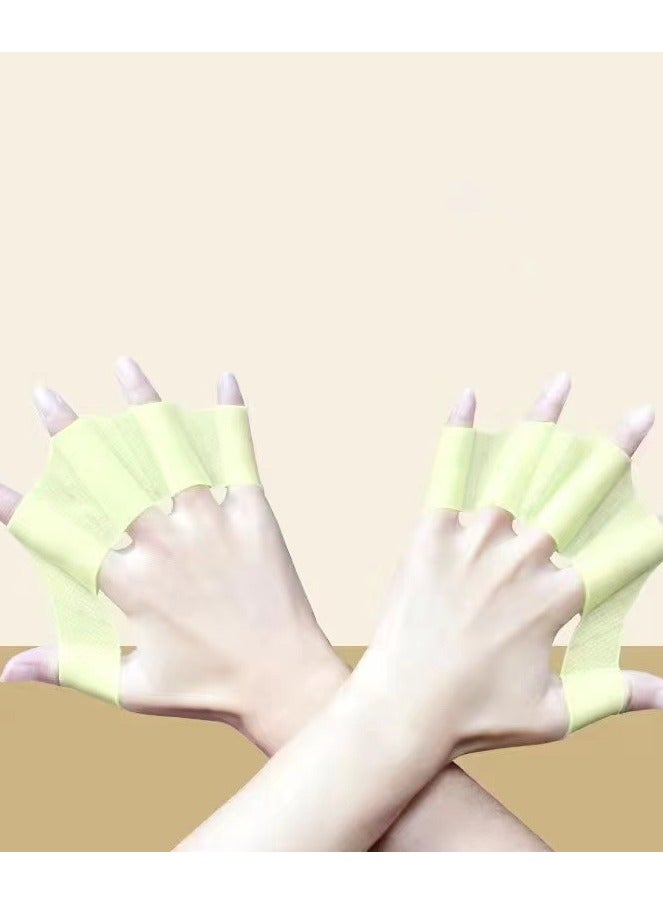 Generic ​Green & White Silicone Swimming Hand Fins – 2 Pairs Kids Webbed Gloves for Diving, Snorkeling, Swim Training – Enhance Speed & Technique (Frog/Fish Design)​  - Image 1