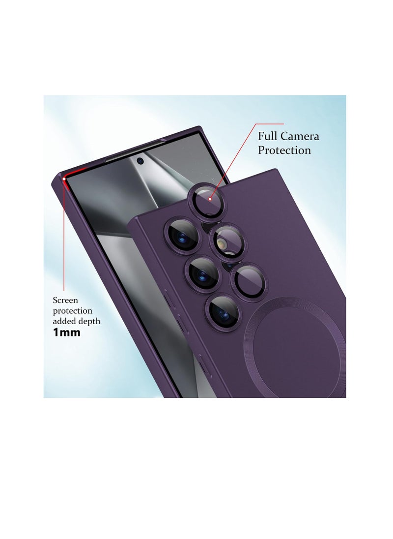 Case - for Samsung Galaxy S24 Ultra 5G Magnetic Case, Luxury Metallic Paint Case with Full Camera Lens Protector for Women Girls Men TPU Bumper Shockproof Cover for Samsung Galaxy S24 Ultra-Purple - Image 1