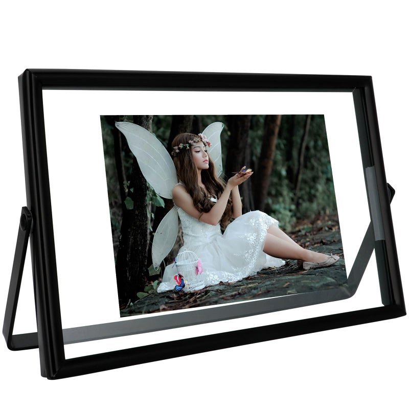 AhaGo Black Floating Frame (4""x6""  Horizontal)  For Picture 3x5  2x3  1x2  Small Desktop Photo Frame  Home or Office Decor  Classy For Holiday  Birthday or Wedding - Image 1