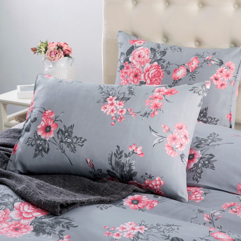 MOONLIGHT20015 King Size Duvet Cover Set 3 Piece – Grey Bouquet Bedding Set, Hypoallergenic Brushed Microfiber Quilt Cover, with 2 Pillowcases - Image 4