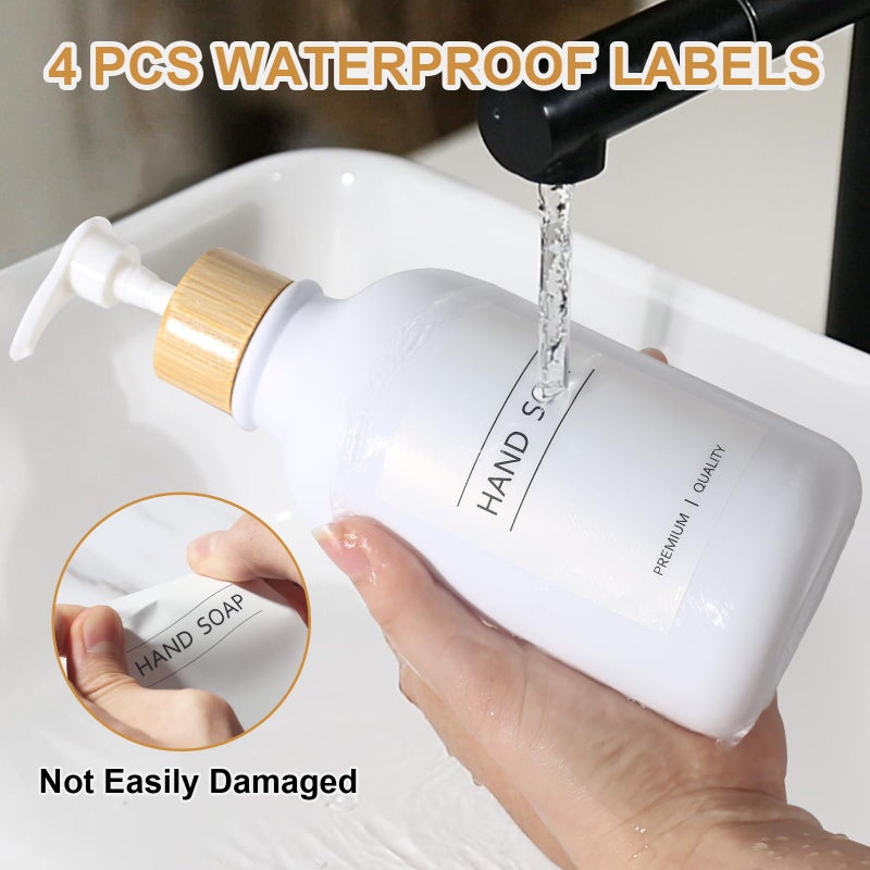 KASUNTING White Soap Dispenser, 2 Pack Plastic Bathroom Hand Soap and Lotion Dispenser Set with Bamboo Pump, 17 Fl Oz Hand and Dish Soap Dispensers Set for Kitchen, Refillable Liquid Soap Bottles - Image 4