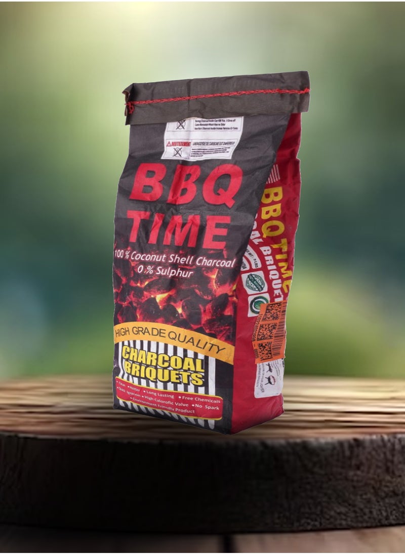 BBQ TIME Premium Charcoal Briquettes Coconut Shell Charcoal for Barbecue & Grill (2.04KG) Long-Lasting Barbeque Charcoal for Ignition  - Image 1