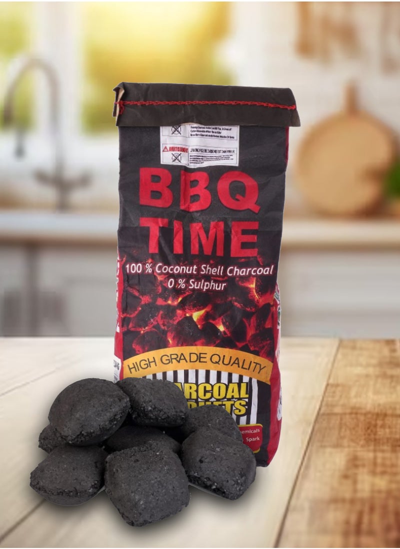BBQ TIME Premium Charcoal Briquettes Coconut Shell Charcoal for Barbecue & Grill (2.04KG) Long-Lasting Barbeque Charcoal for Ignition  - Image 5