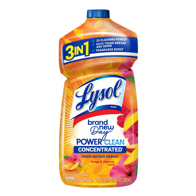 Lysol منظف متعدد الأسطح ليسول باور كلين، مركز 2x، مانجو و هيبسكوس، 28 أونصة سائلة - Image 1