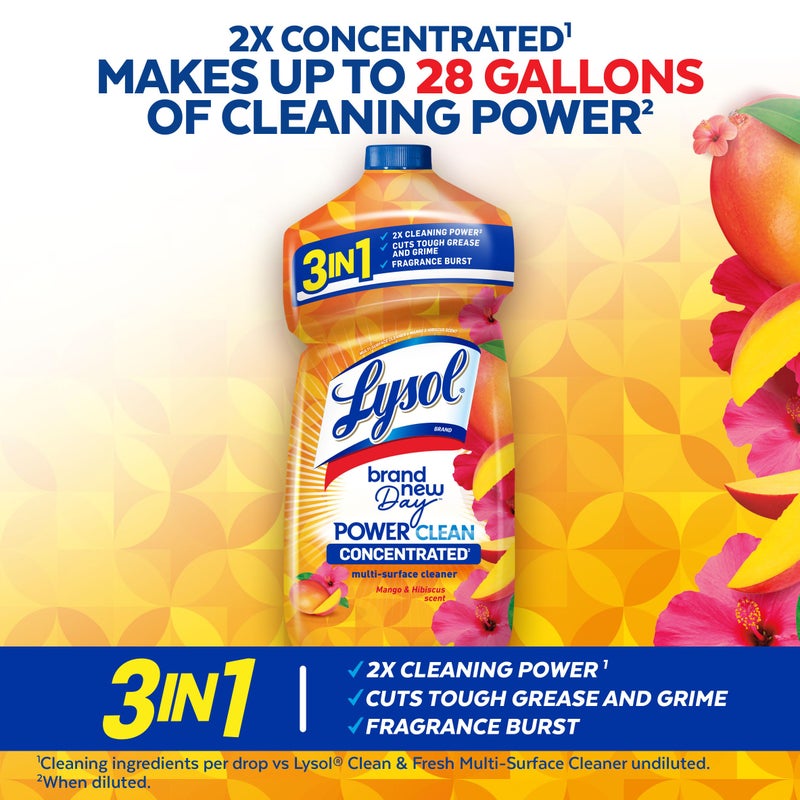 Lysol منظف متعدد الأسطح ليسول باور كلين، مركز 2x، مانجو و هيبسكوس، 28 أونصة سائلة - Image 3