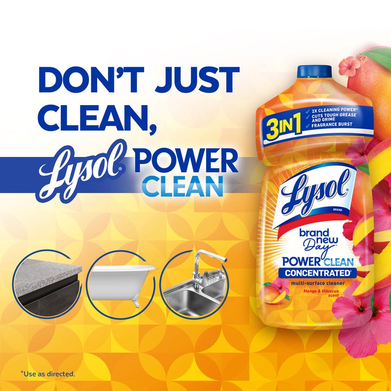 Lysol منظف متعدد الأسطح ليسول باور كلين، مركز 2x، مانجو و هيبسكوس، 28 أونصة سائلة - Image 5