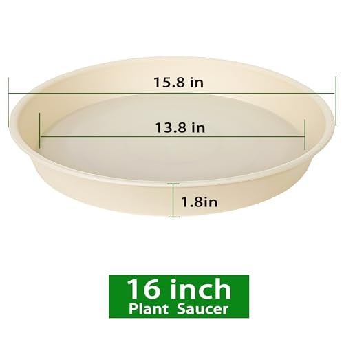 Bleuhome 4 Pack of 16 inch Plant Saucer (13.5" Base), Heavy Duty Plant Tray for Pots, Flower Water Trays for Indoors, Bird Bath Bowls, Plant Drip Saucers for Planter 14"/15"/16" (Beige) - Image 2