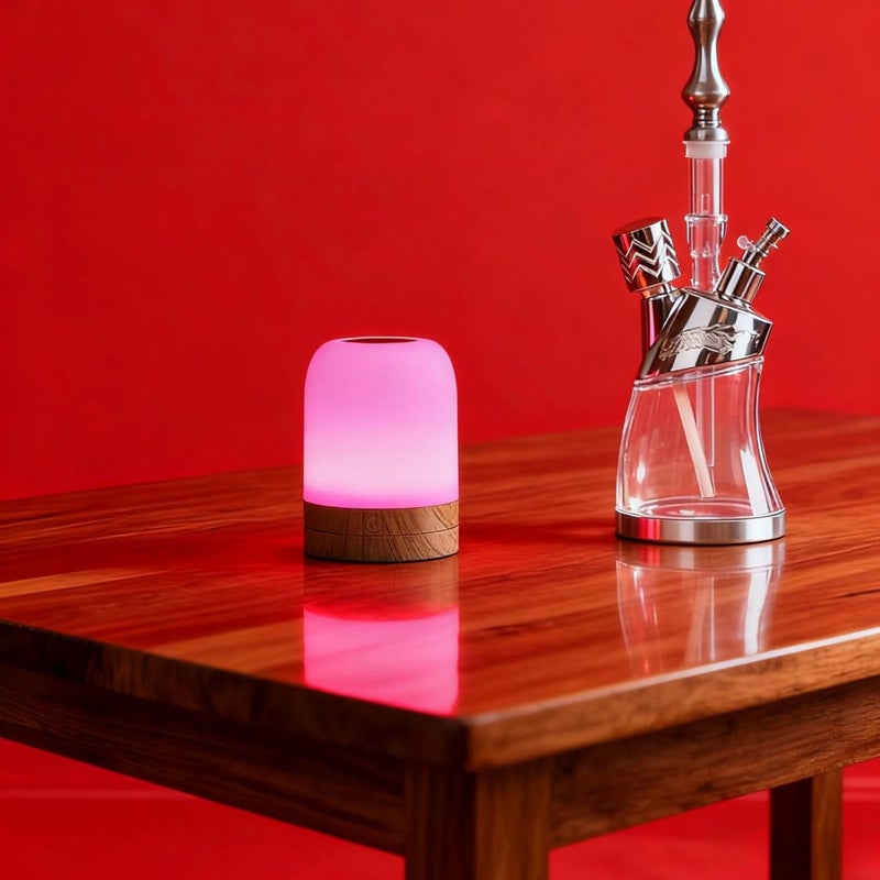 فانوس LED متعدد الألوان RGB، فانوس مخيم قابل لإعادة الشحن، 5 مستويات للإضاءة الخافتة، لمس صامت، قاعدة خشبية، 7 × 7 × 9 سم - Image 2
