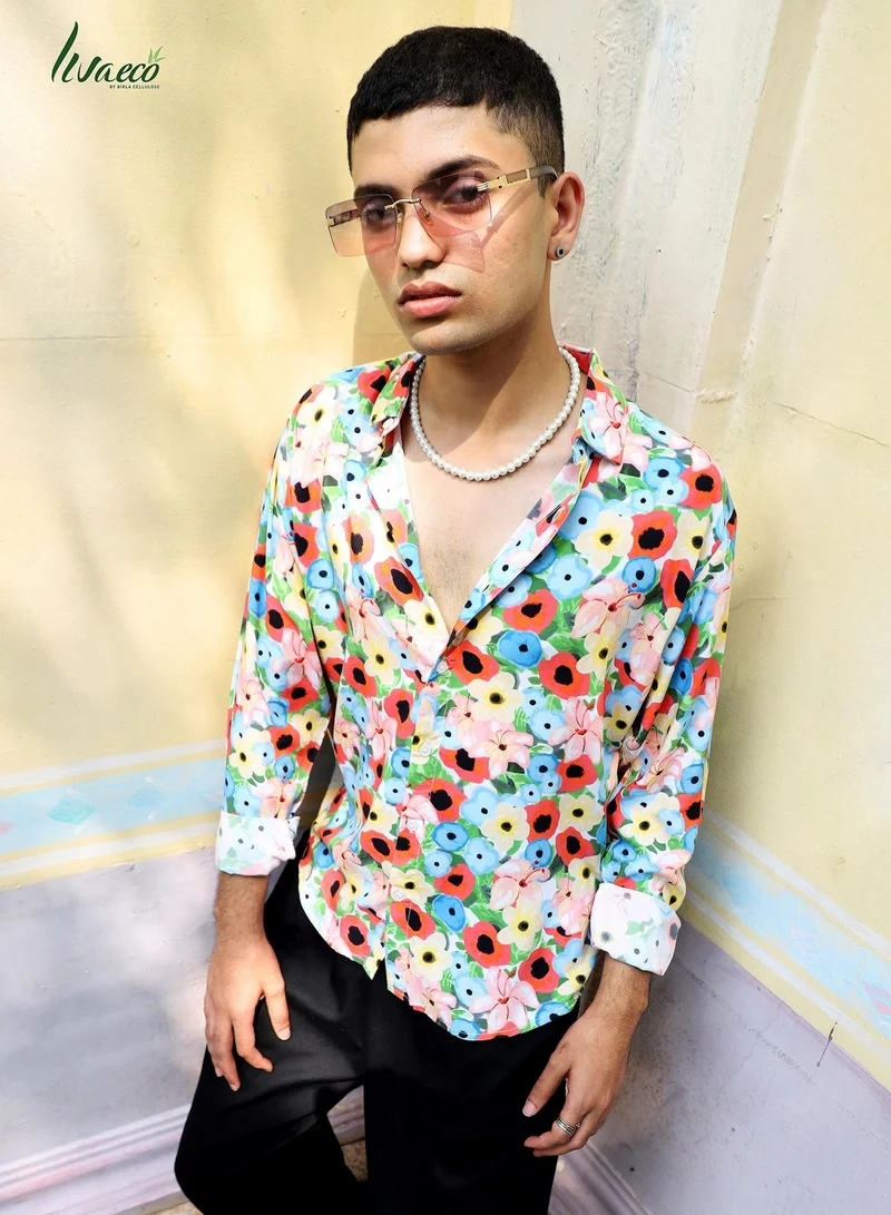 Campus Sutra Men's EcoLiva Multicolour Artistic Botanical Cluster Shirt
