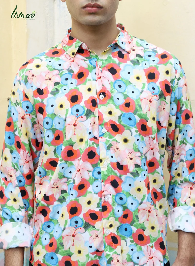 Campus Sutra Men's EcoLiva Multicolour Artistic Botanical Cluster Shirt