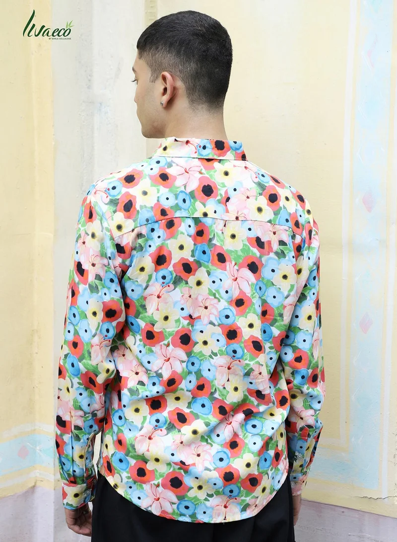 Campus Sutra Men's EcoLiva Multicolour Artistic Botanical Cluster Shirt