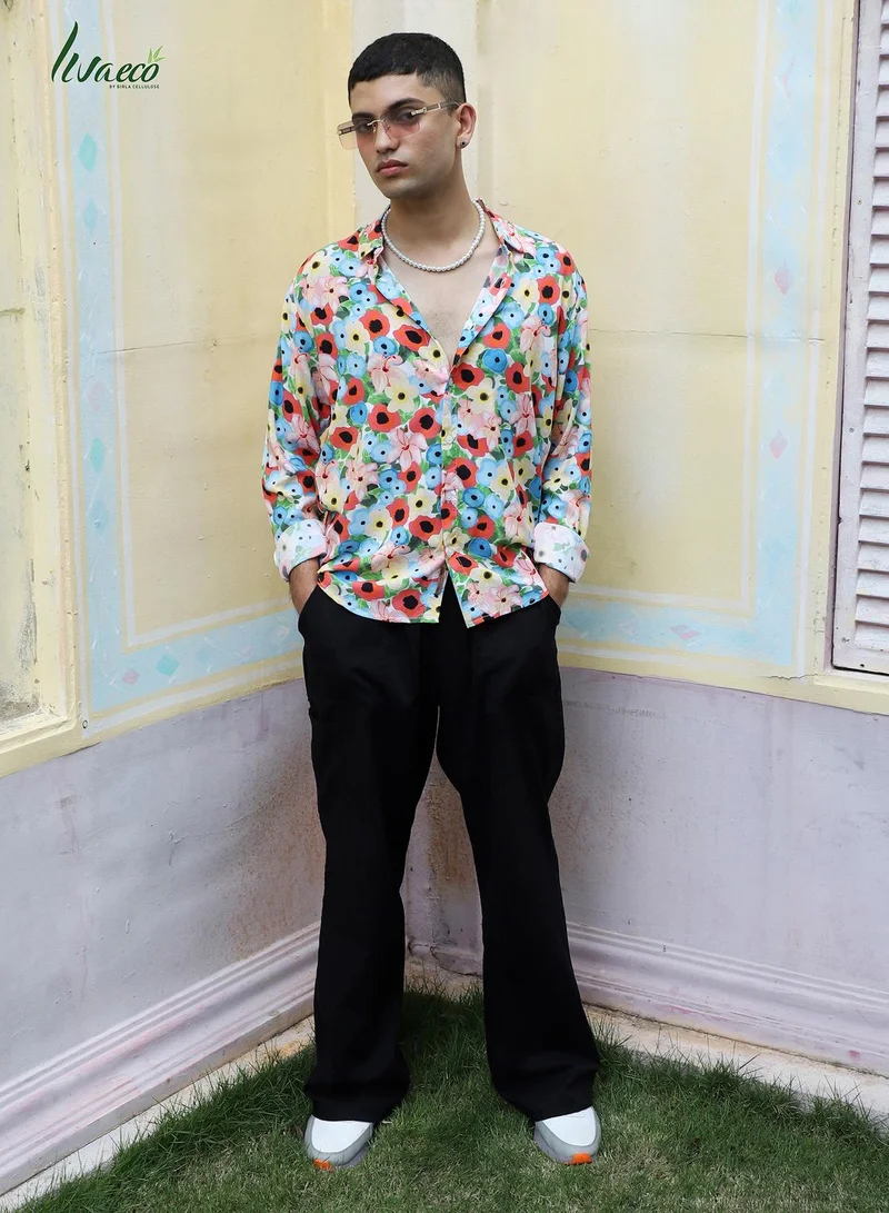 Campus Sutra Men's EcoLiva Multicolour Artistic Botanical Cluster Shirt