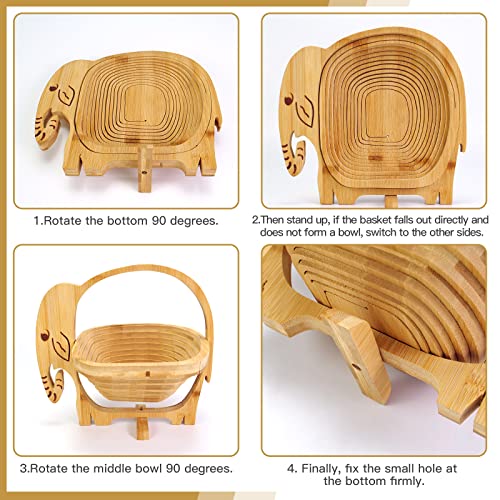MYOSOTIS Foldable Fruit Basket Collapsible Bamboo Fruit and Veggie Basket,Fruit Bowl Holder Dried Fruit Basket Fo rChristmas Holiday Party (Elephant) - Image 5