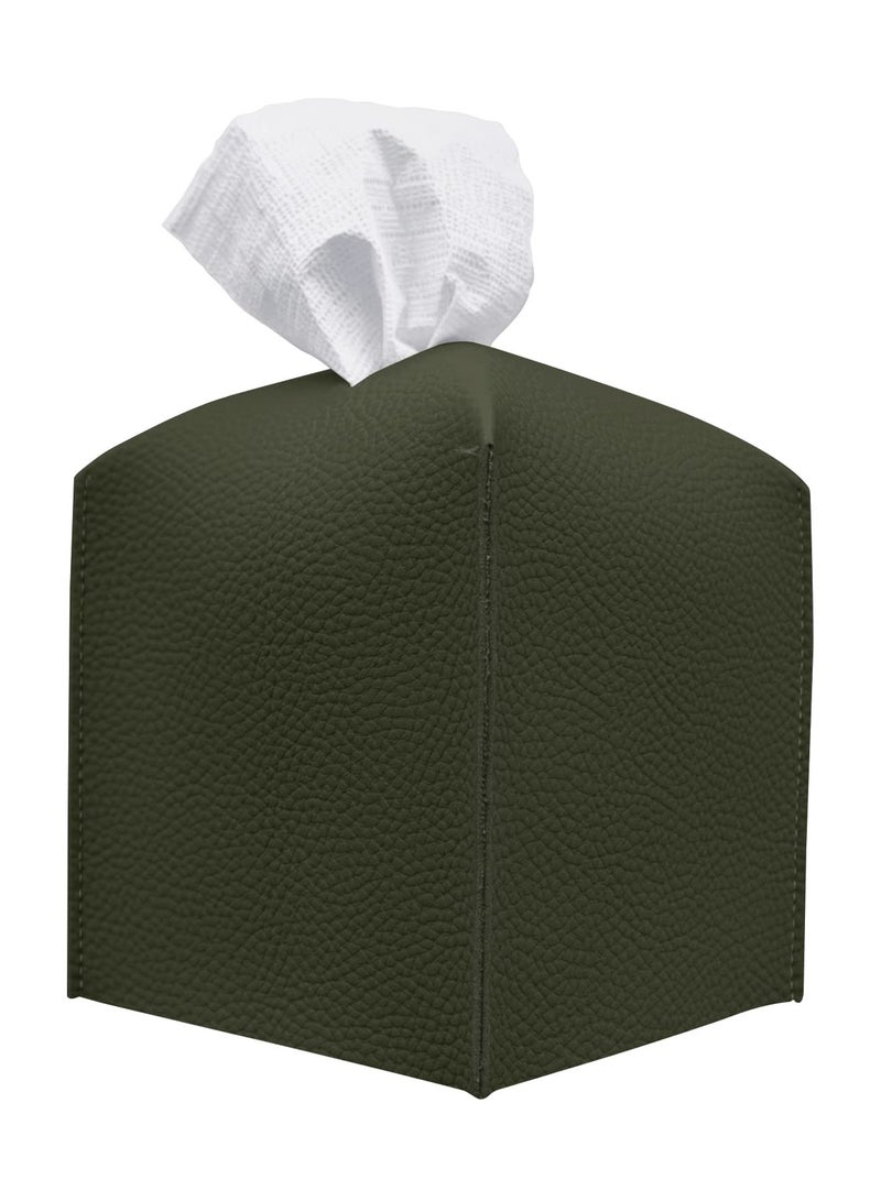 KASTWAVE Tissue Box Cover, Modern PU Leather Square Tissue Box Holder Decorative Holder, for Organizer for Bathroom Vanity Countertop, Night Stands, Office Desk, Car (Green) - Image 1