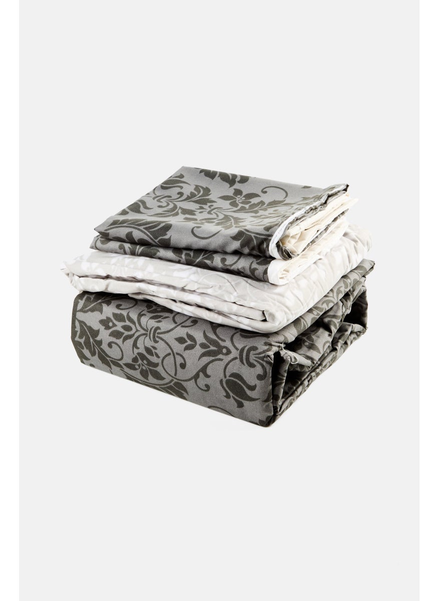 Bebe Home 4 Pieces Floral Pattern Soft And Rich Flat Sheet With Pillow Case Set, Multicolor  - Image 1