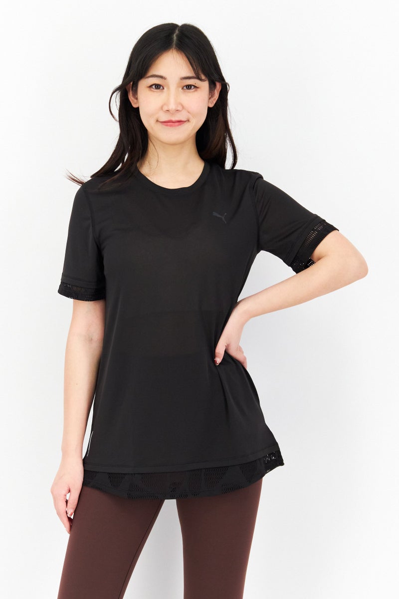 PUMA قمصان تدريب رياضية للنساء بشعار العلامة التجارية، أسود - Image 1