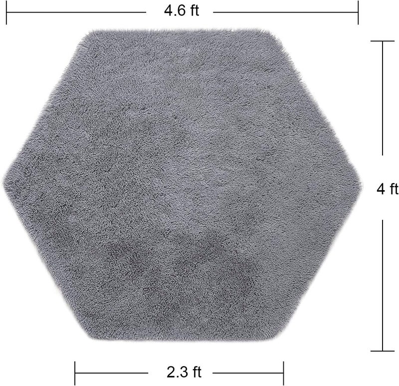 junovo Ultra Soft Rug for Nursery Children Room Baby Room Home Decor Dormitory Hexagon Carpet for Playhouse Princess Tent Kids Play Castle, Diameter 4.6 ft, Grey - Image 2