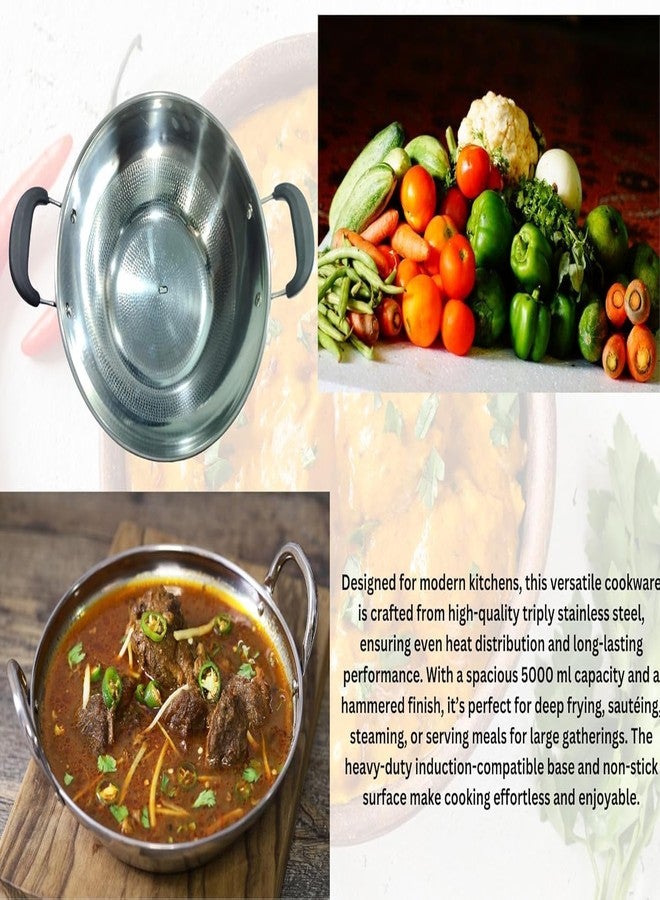 Yopple Stainless Steel Kadai for Indian Cooking, Deep Frying Pan Indian Kadhai, Steel Kadai for Deep Frying & Indian Cooking Utensils, Frying Pan Stainless Steel Wok, Cooking Pan Saucepan Kitchen Use - Image 3
