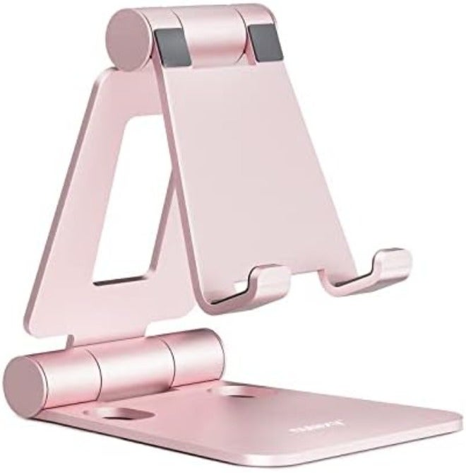 Nulaxy Dual Folding Cell Phone Stand, Fully Adjustable Foldable Desktop Phone Holder Cradle Dock Compatible with iPhone 17 16 15 14 13 12 11 Pro Max Xs Xr X 8, Nintendo Switch, All Phones - Image 1